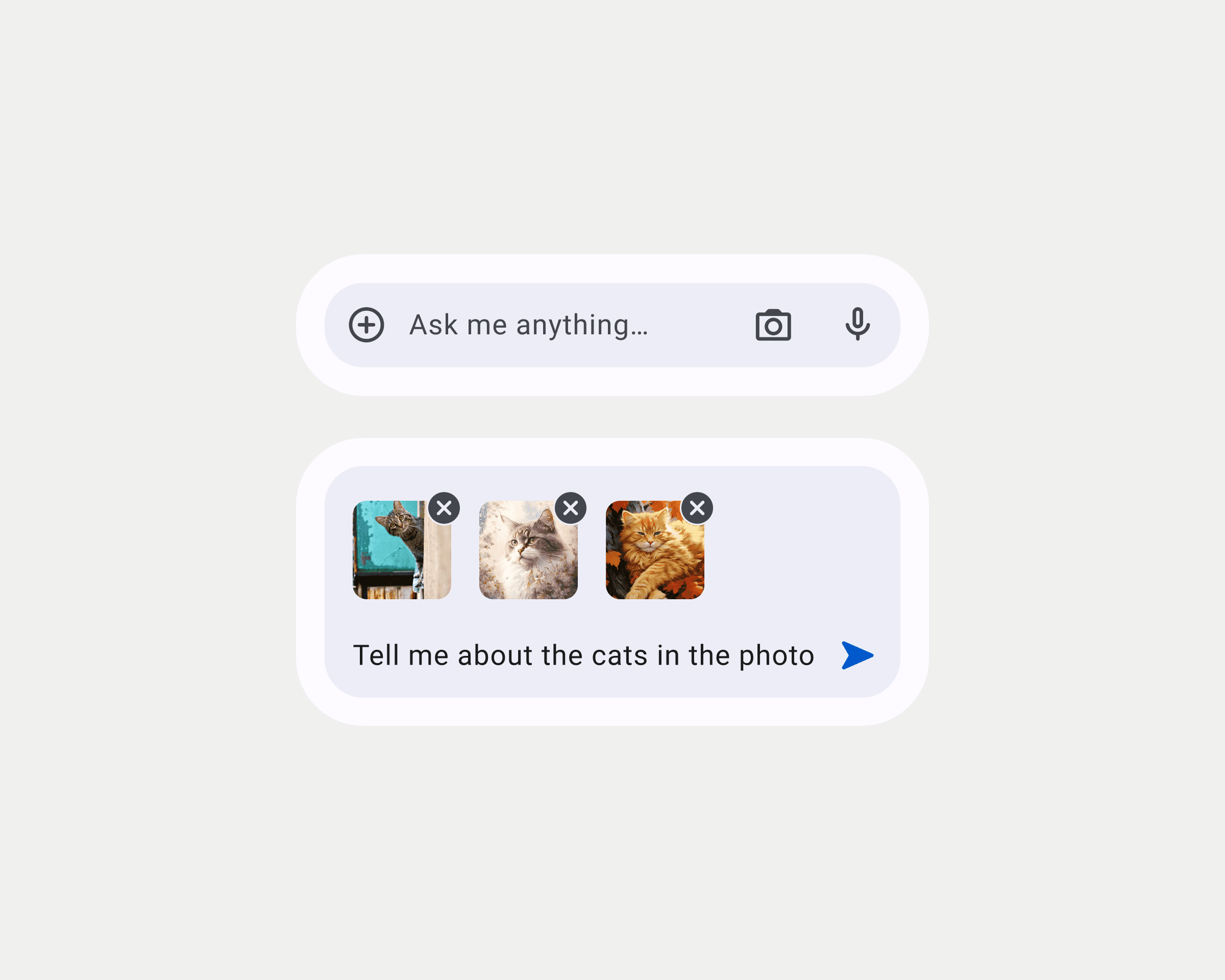 Opera AI chat input before and after attaching three cat images