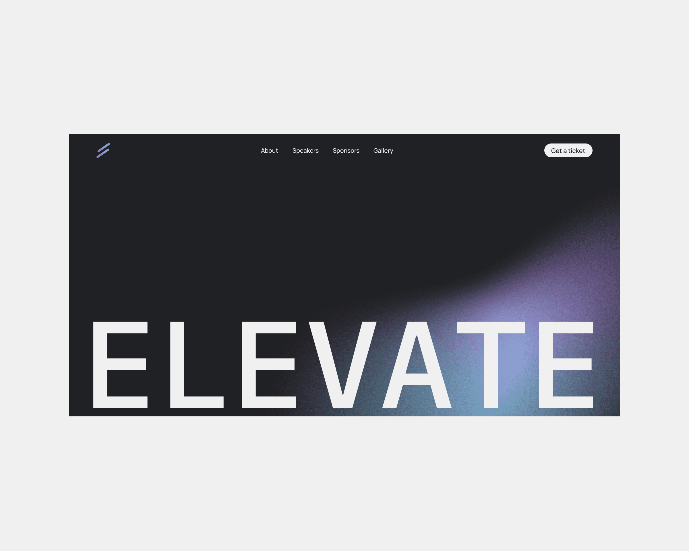 ElevateNI conference landing page with oversized typography and a purple-blue gradient