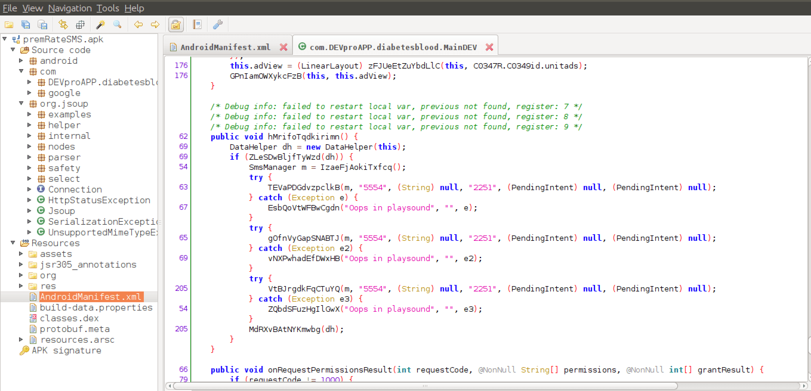 MainDev SMS Manager and DataHelper calls
